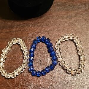 Set Of 3 Elegant Blue and Clear Crystal Bracelets Game Day Duke Blue Devils